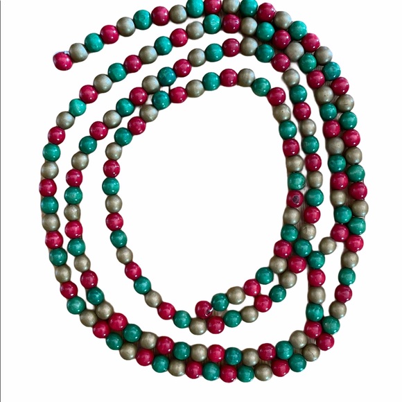 Retro Christmas wood beads garland red green gold